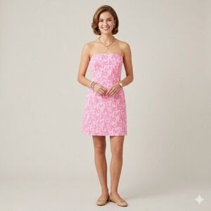 NWT Vineyard Vines Pink Seashell Allover Print Strapless Dress Size 12